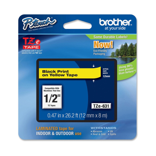 BROTHER TZE631 NASTRO PER ETICHETTATRICE 12MM COLORE GIALLO STAMPA NERO